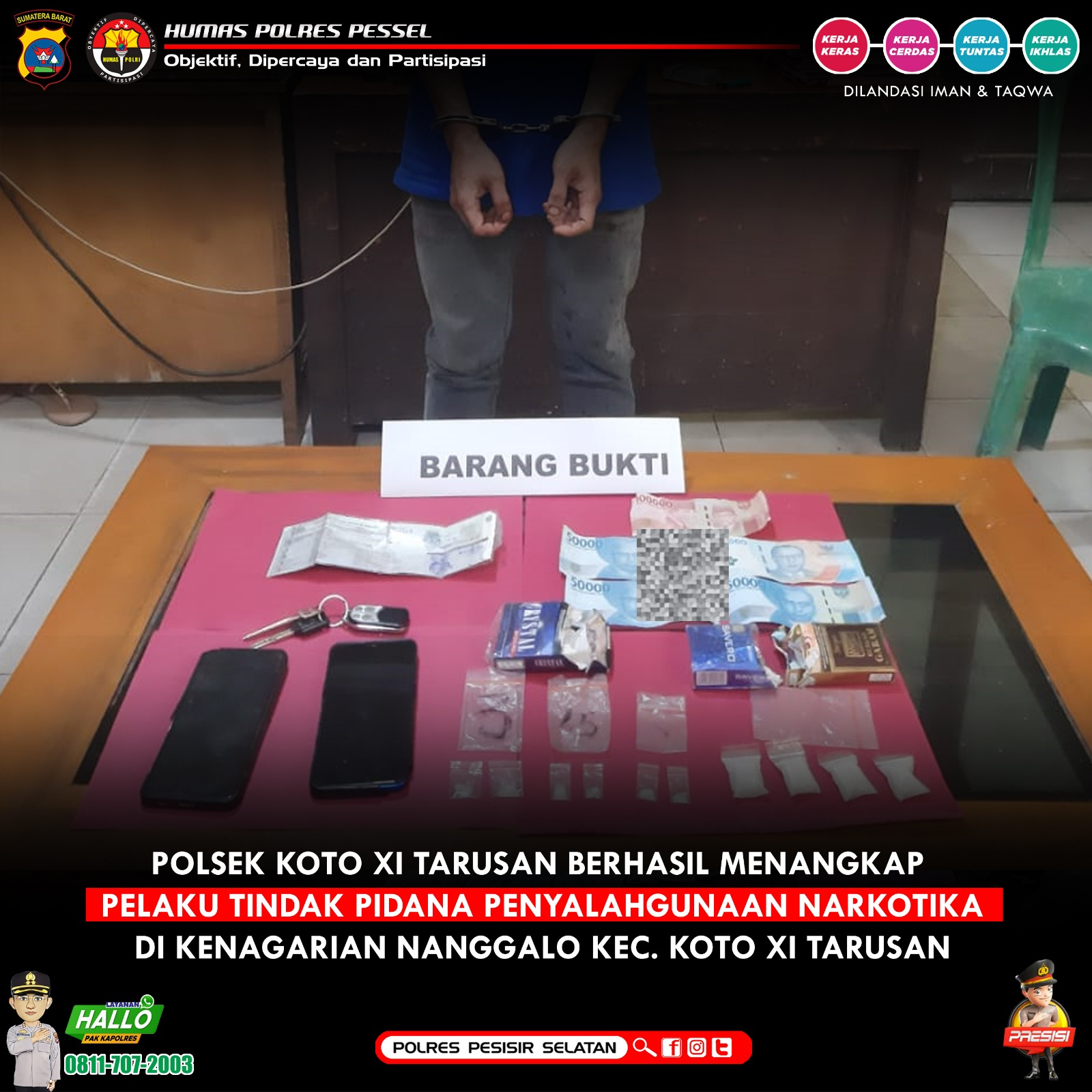 Hendak Melaporkan Kasus Penganiayaan, Seorang Residivis di Amankan Polsek Koto XI Tarusan Karena Kedapatan Bawa Sabu 