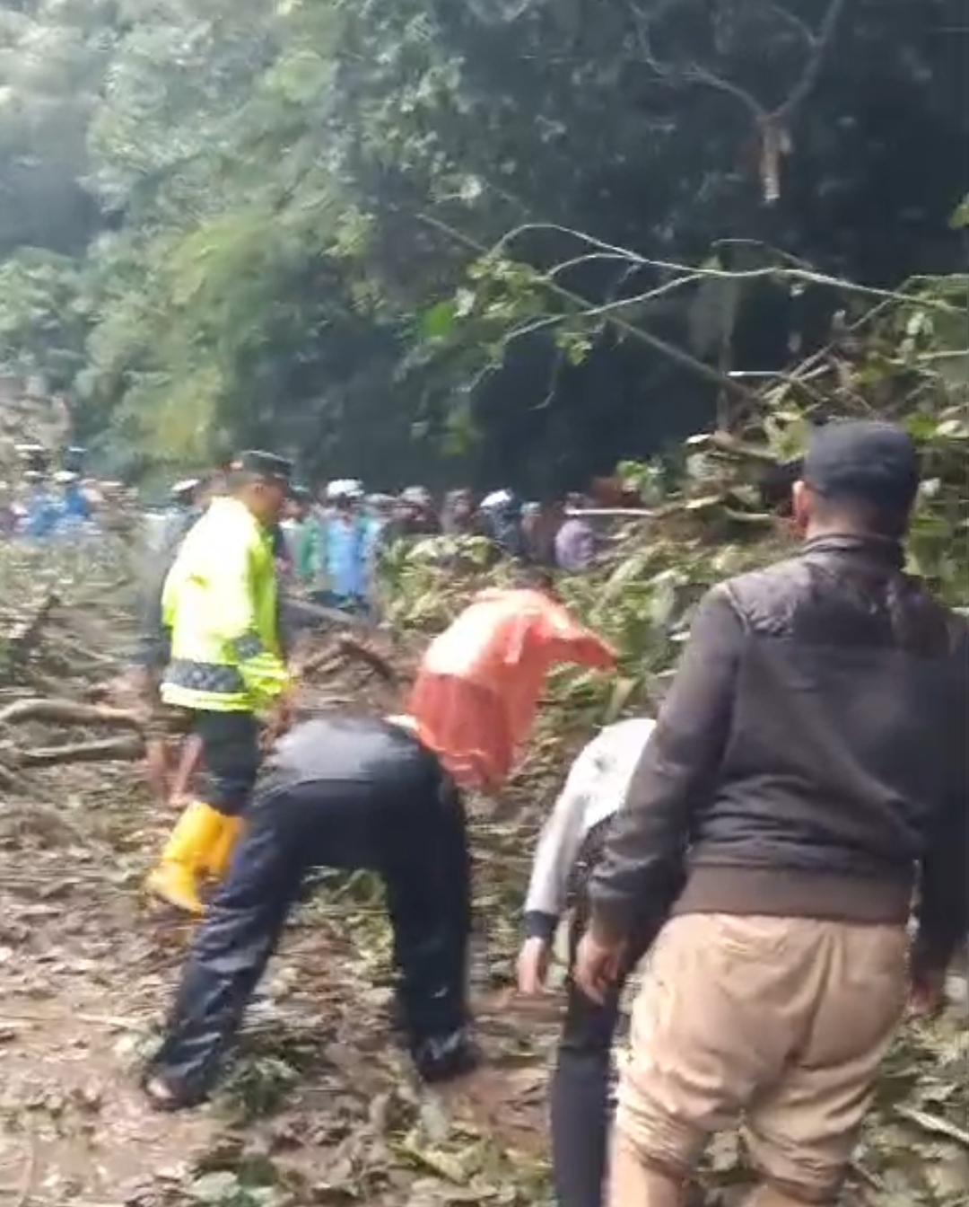 Bencana Alam Longsor di Palupuh, Personel Polsek Turun ke lokasi Bersihkan Material Longsor