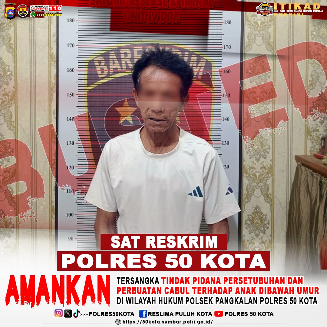 Satreskrim Polres 50 Kota Tahan Seorang Tersangka Kasus Persetubuhan Anak di Bawah Umur