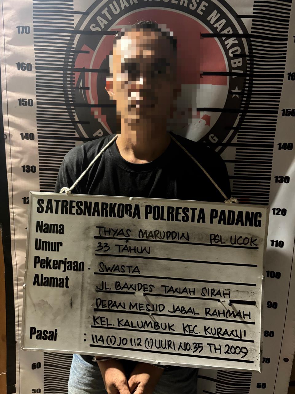 Polresta Padang Tangkap Pria Inisial U di Kalumbuk Terkait Narkoba, 4 Paket Sabu Disita 