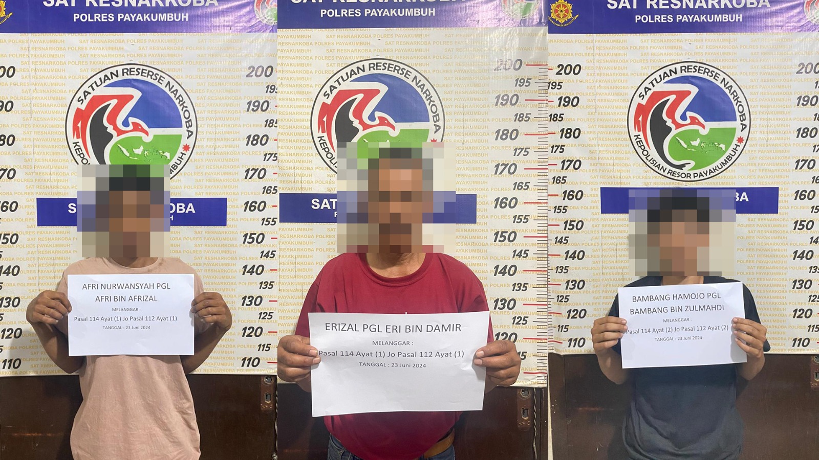Tiga Orang Tersangka Diringkus Sat Narkoba Payakumbuh, Puluhan Paket Sabu Disita
